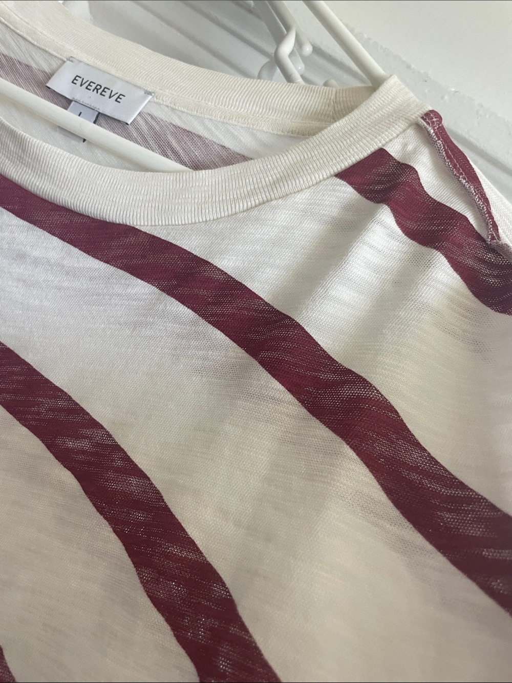 Evereve Cream slouchy Tee with waistband and Wine Wave Stripes